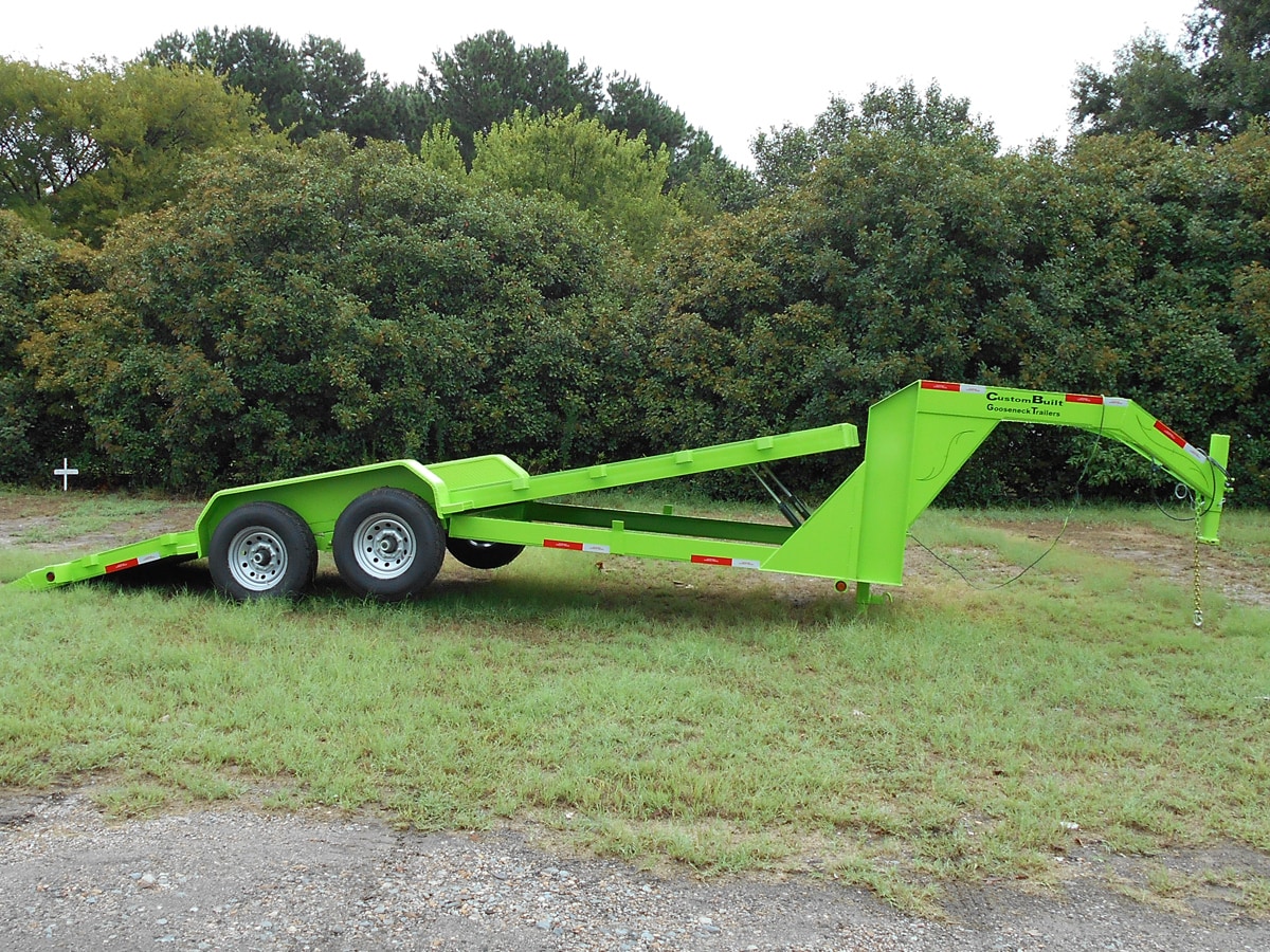 Green, 20 Foot, Hydraulic Tilt Deck Trailer built by Custom Built Gooseneck Trailers
