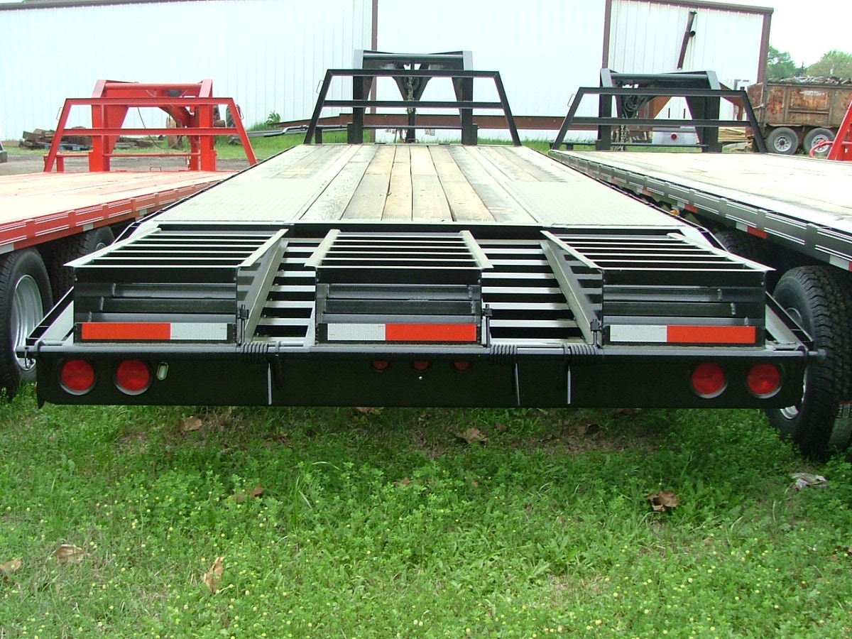 Rear View of a Trailer with Three Ramps built by Custom Built Gooseneck Trailers